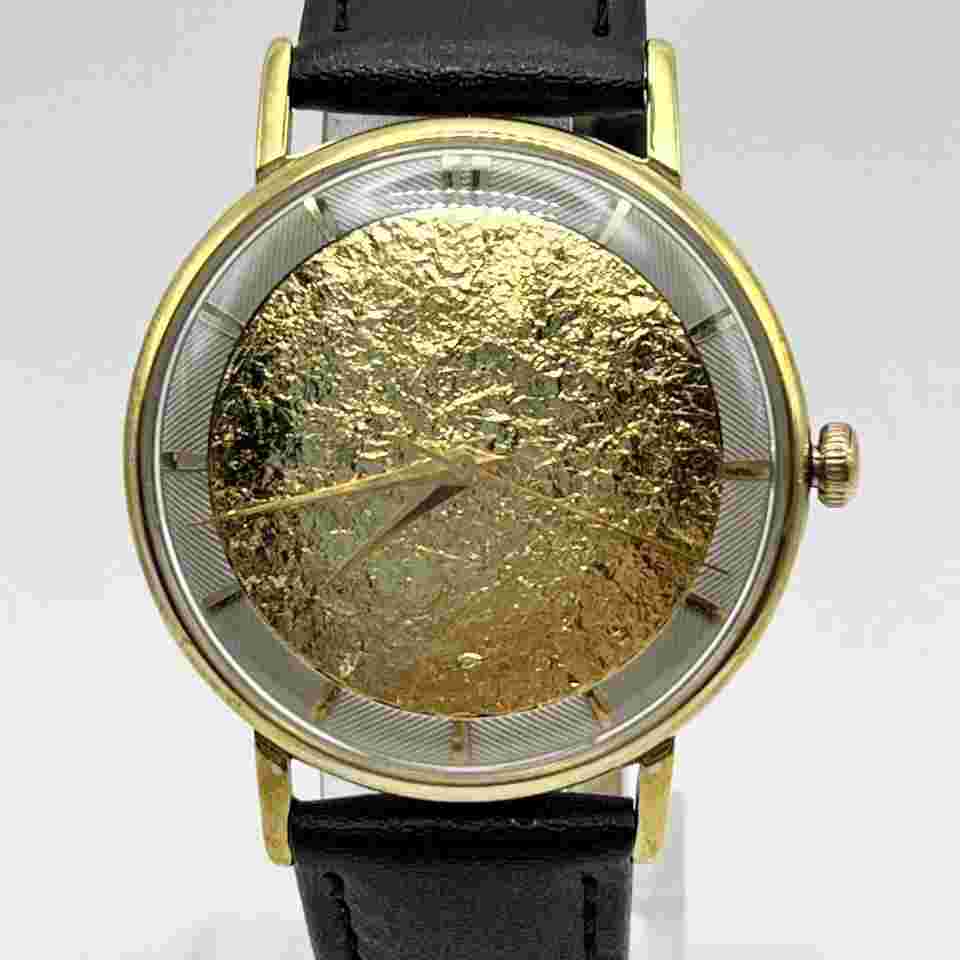 Royal Orient Vintage Hand-Wind Watch, Gold Dial, Black Strap, 1960s