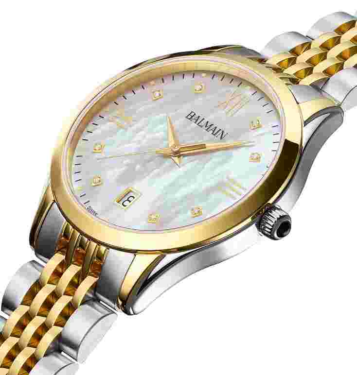 NEW Balmain B43123182 Swiss Classic R Diamond 2-Tone Stainless Bracelet Watch