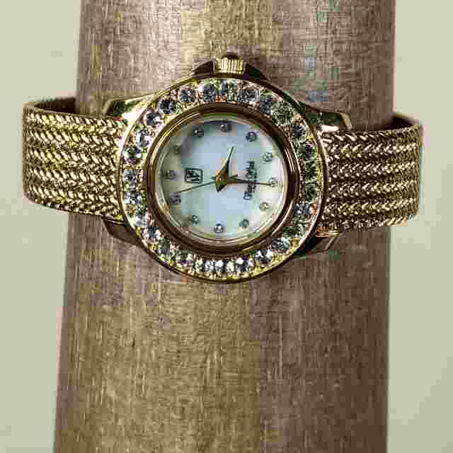 Victoria Wieck Women B2744 Dress Pave Gold Tone Mesh Quartz Watch 6 3/4"