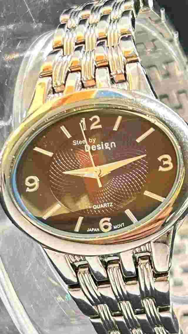 Steel by Design Stainless Steel Ladies Oval Quartz Watch 7" Waterproof 3 ATM