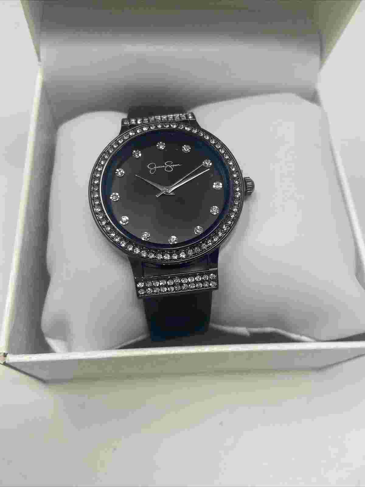 Jessica Simpson Ladies Rhinestone Black Watch JS0026GU NEW No Battery