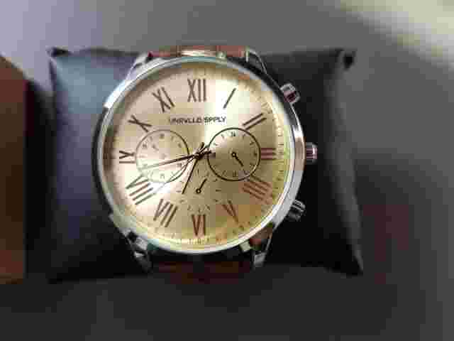 Unrvlld Spply ASOS Mens Watch Gold Face Brown Faux Leather Strap Roman Numerals