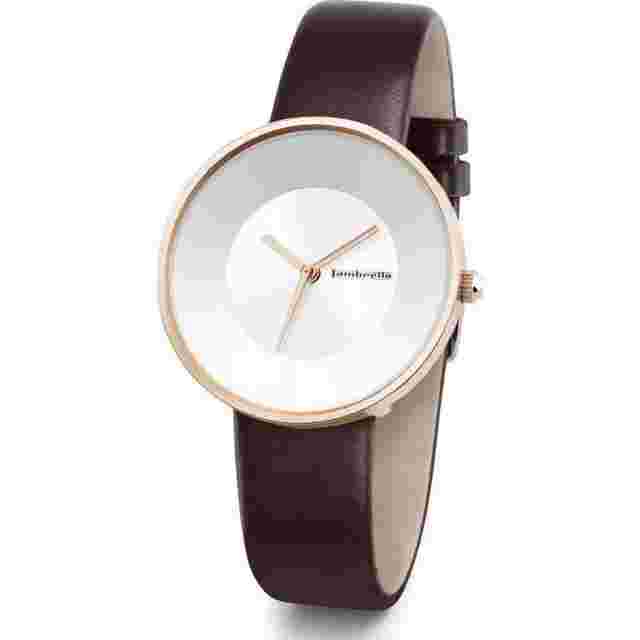 Lambretta Cielo 34 Leather Rose Gold White Moro Watch Dark Brown Leather Strap