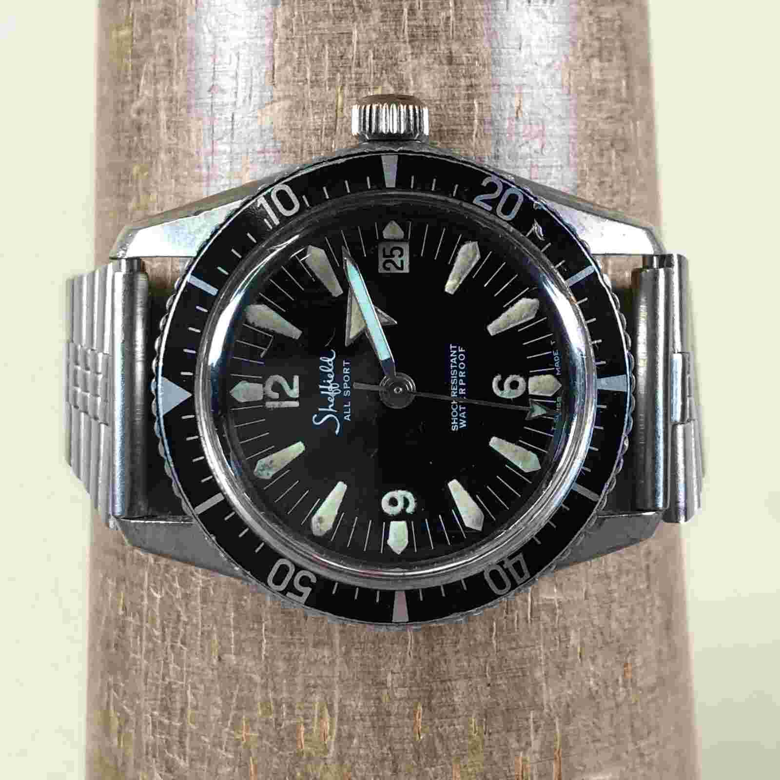 Sheffield Men Date Countdown Bezel Silver Tone 36mm Mechanical Wind Watch 7 1/4"