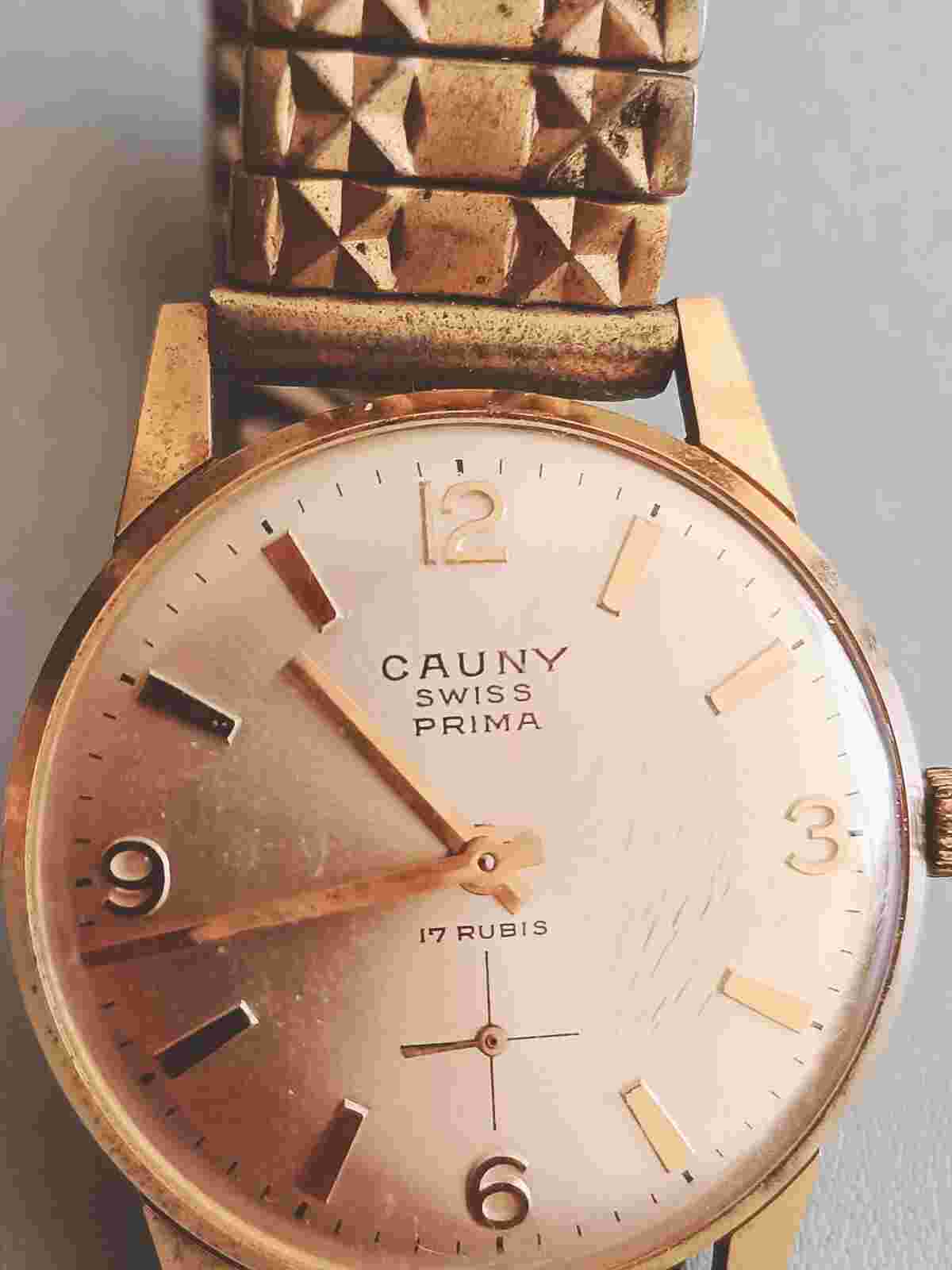 Cauny Prima de Luxe Duo 17 Rubis Jewels Manual Wind Gents Wrist Watch Working