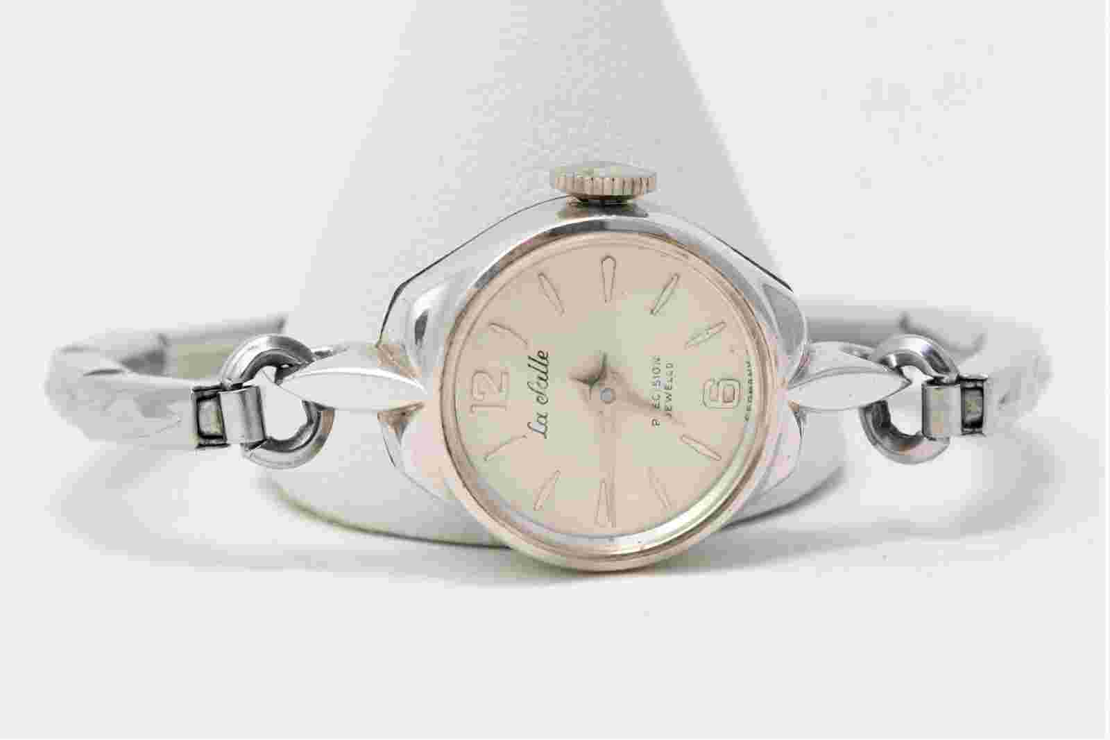 CLEAN WORKING Womens VTG LaSalle Watch Mechanical Wind-up Germany Silver Tone 7J