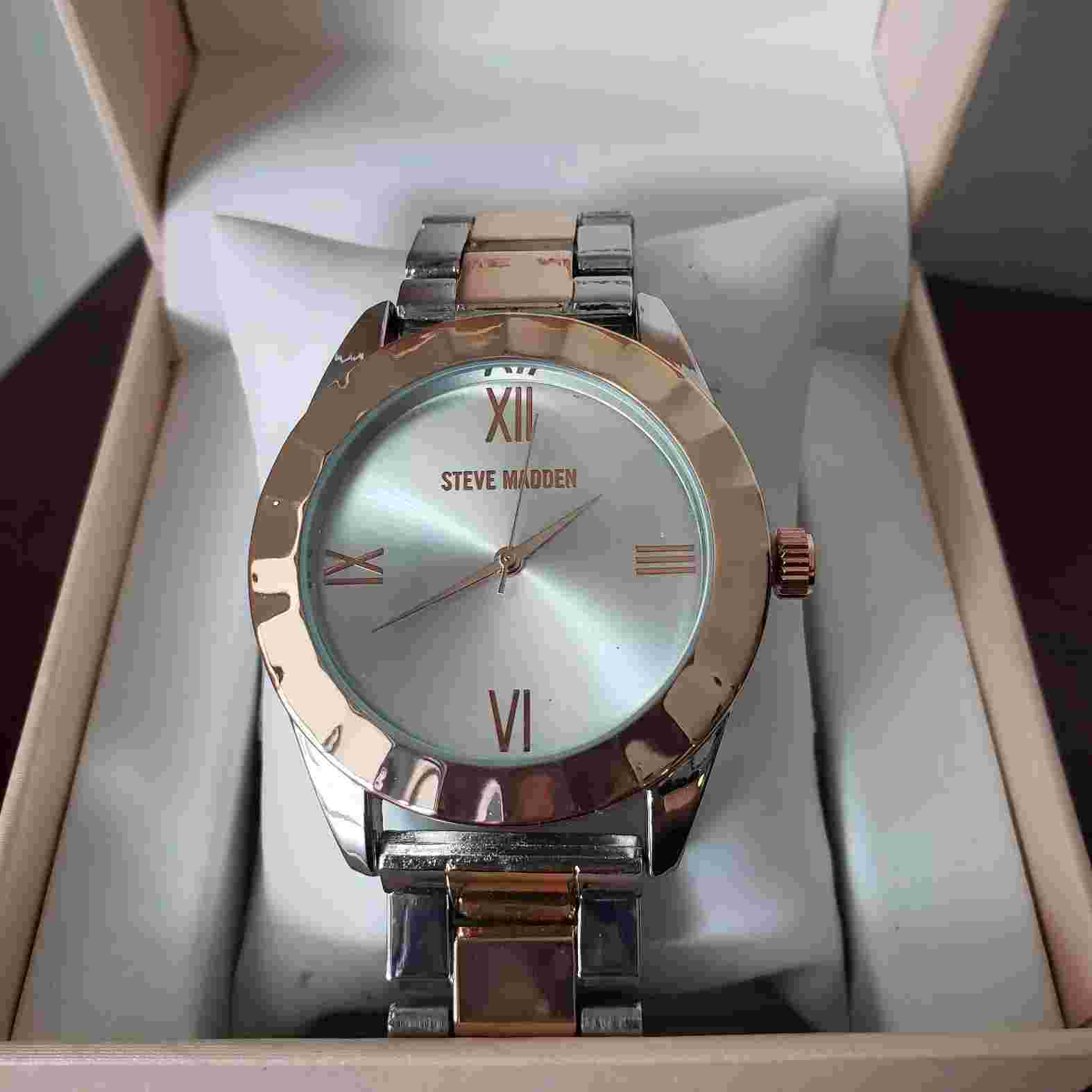 Steve Madden Two Tone Rose Gold/Silver Bracelet Link Watch NIB