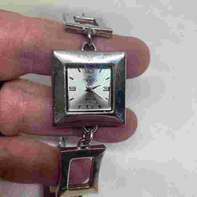 Working Minicci Brand Silvertone Square Face Bracelet Watch, New Battery
