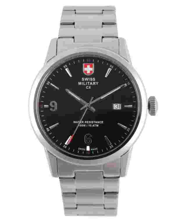 CX Swiss Military GRUNT Officer Watch Swiss Quartz SS Bracelet Black Dial 2886