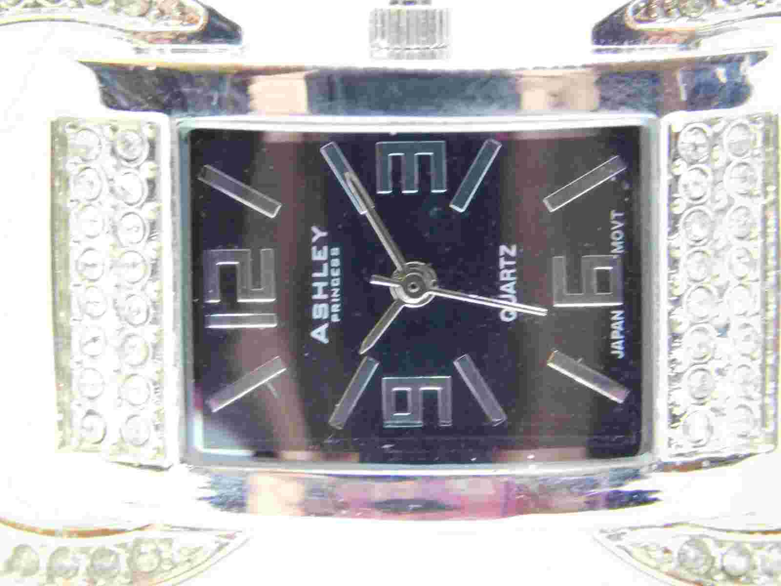 Ashley Princess Silver Tone Cuff Bracelet Quartz Analog Ladies Watch Sz. 6 1/2"