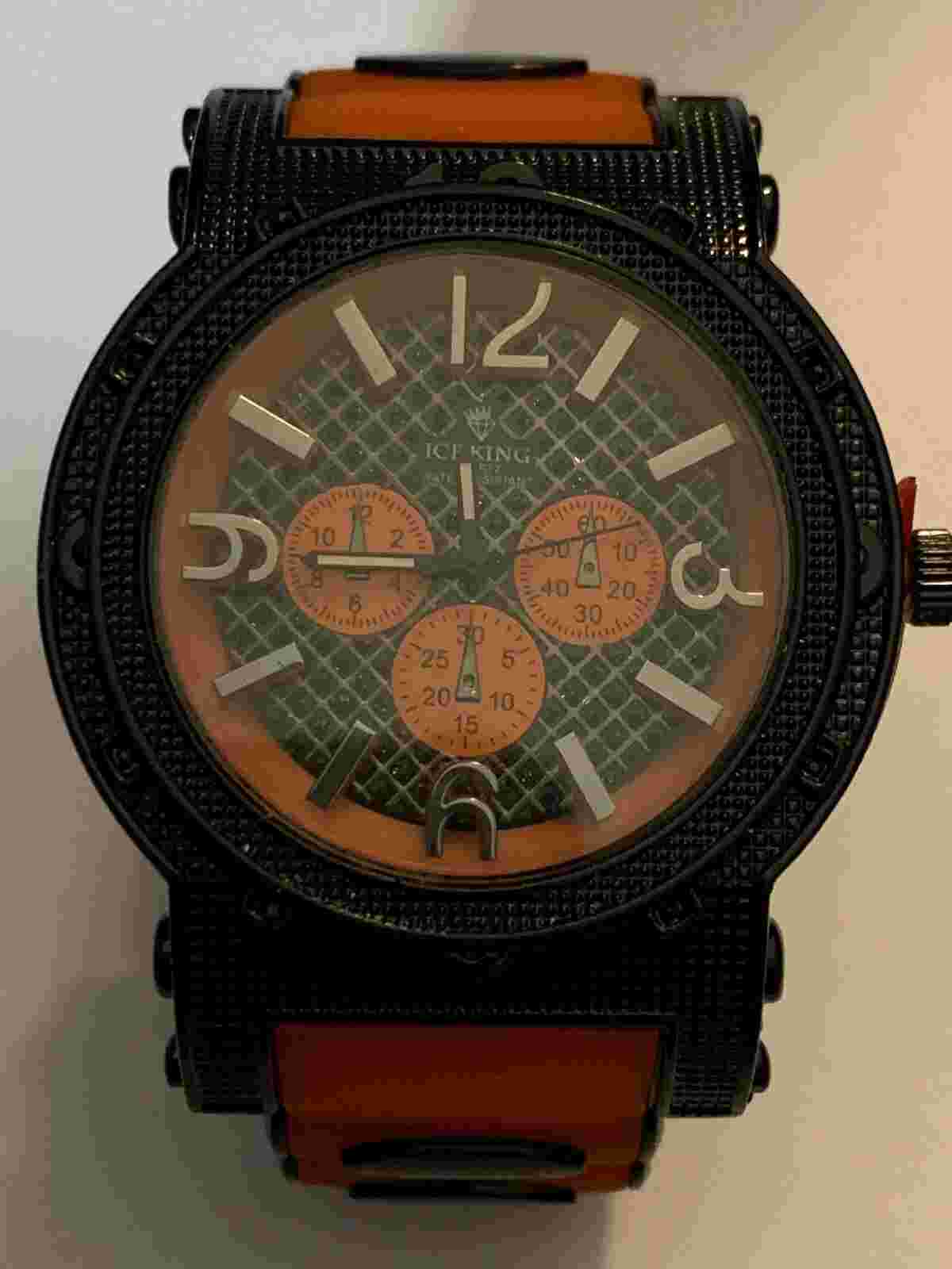 Ice King Quartz Mens Fashion Watch. New Battery. Orange Silicone Band.