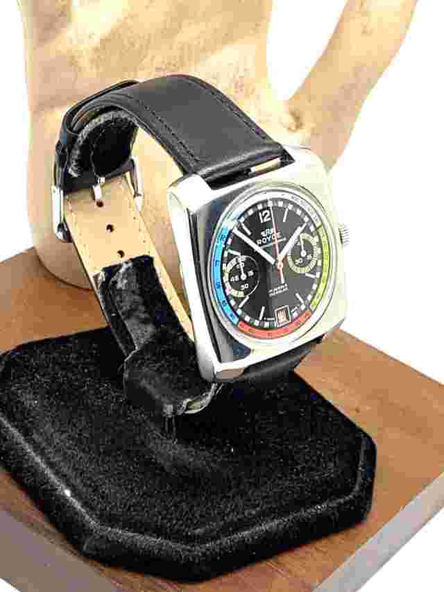 Royce Men's Watch Vintage 1970s Swiss Manual Wind Chronograph Rainbow Black Dial