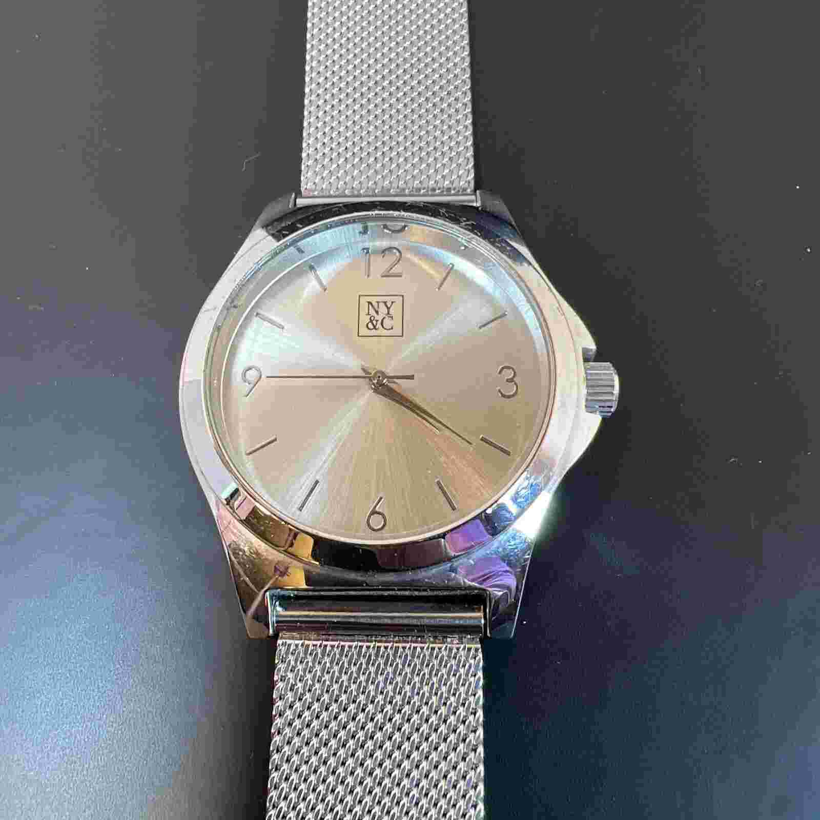 Ladies NY&C Stylish Round Silver Tone Mesh Band Analog Watch E1