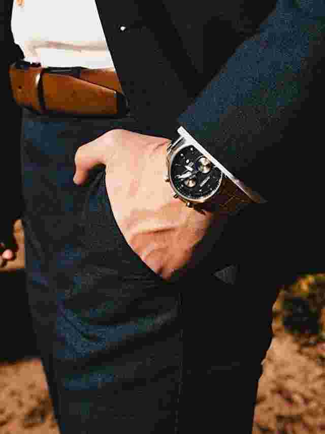 Amber Time Quartz Chronograph Watch with Stainless Steel Band Black Face