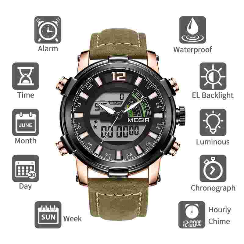 MEGIR Dual Display Men Military Sport Watches Men's Digital Analog Quartz Wrist