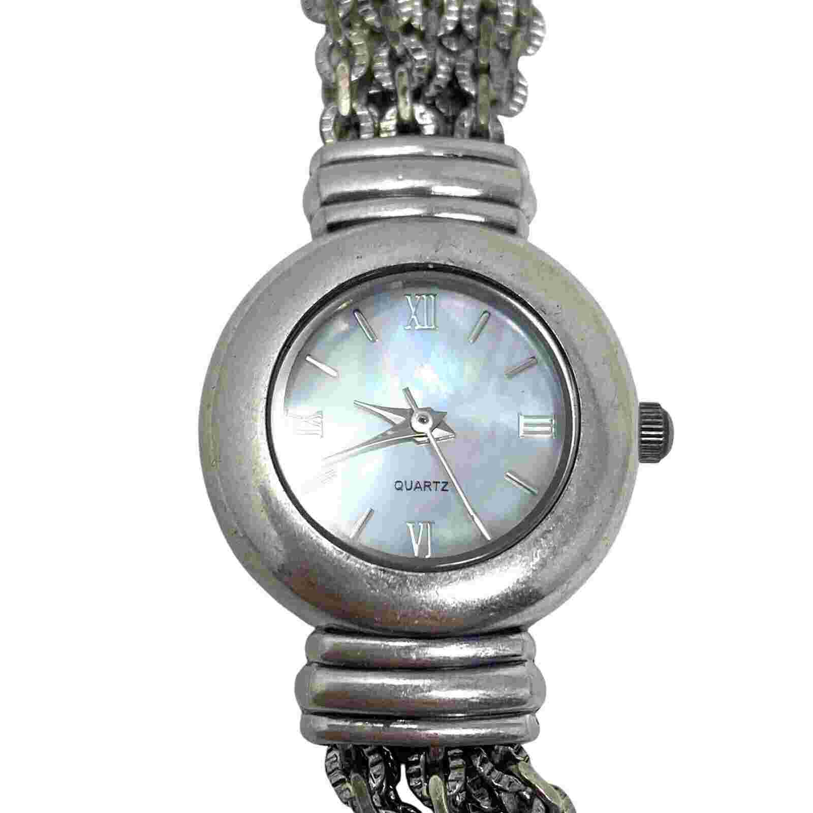 J Jill Ladies Silver Plated Multi Chain Wristwatch Mother Of Pearl Face