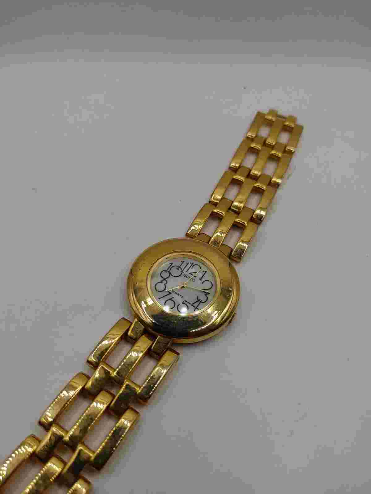VTG 1980s Wrist Watch SUIZO Quartz Gold- Tone Bracelet UNTESTED
