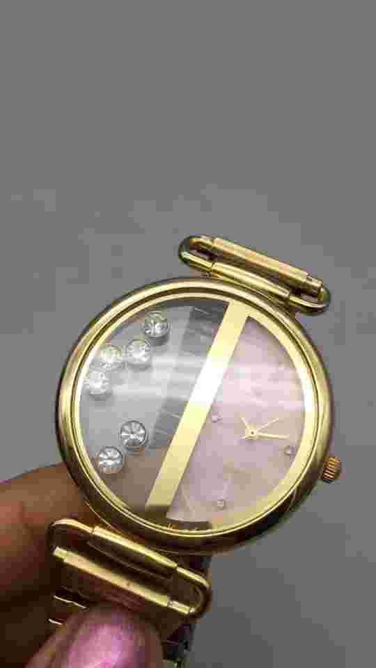 Vtg Ronica Watch Women Gold Tone MOP Floating Crystals Half Dial New Battery