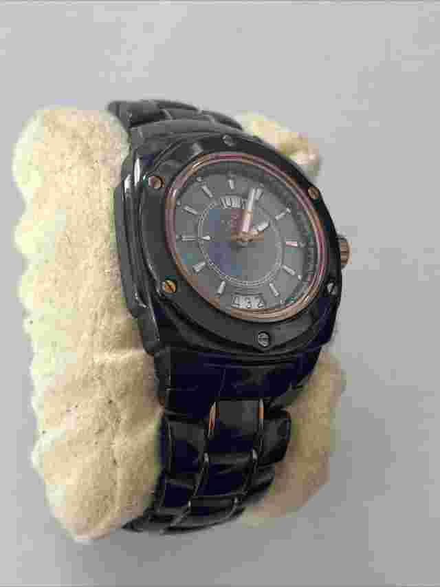 Oniss Paris Women’s Ceramic Black Gold Mother of Pearl Dial MOP Sapphire Watch