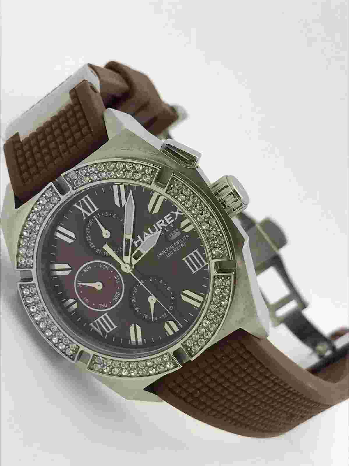 Haurex Italia Challenger Brown Dial and Rubber Chronograph Unisex Watch 1S305DMH