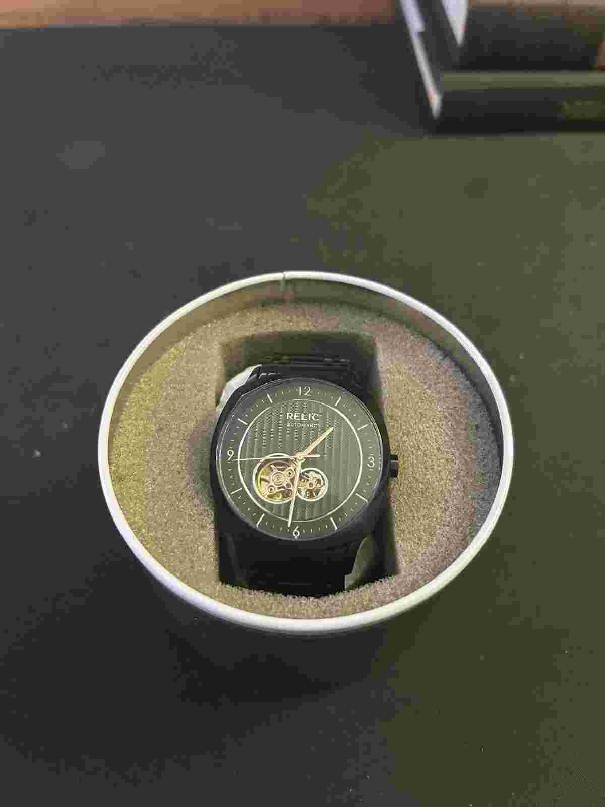 Relic ZR77261 Automatic Black Stainless Steel Watch Skeleton Bracelet 40mm