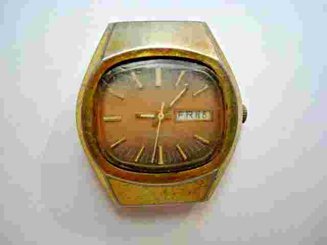 CARDINAL MENS AUTOMATIC WATCH TV Shape 17Jewels DAY DATE 2 tone Brown Dial RUNS