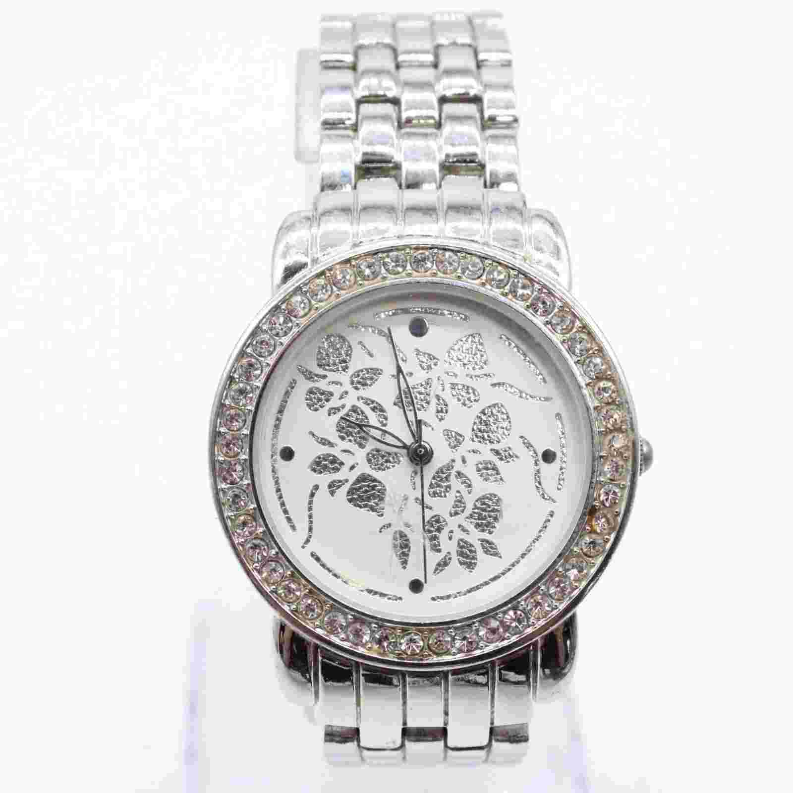 NY&C Watch Women Silver Tone Stainless Steel Classic White Rhinestones Dial