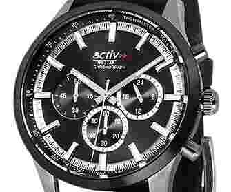 Westar Activ Chronograph Leather Strap Black Dial Quartz 90265SBN123 Mens Watch