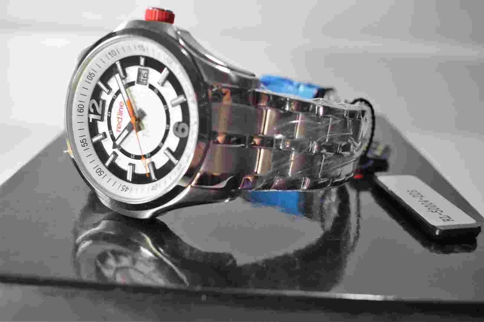Red Line Men's Starter Watch Silver Dial Stainless Steel Textured Black Border