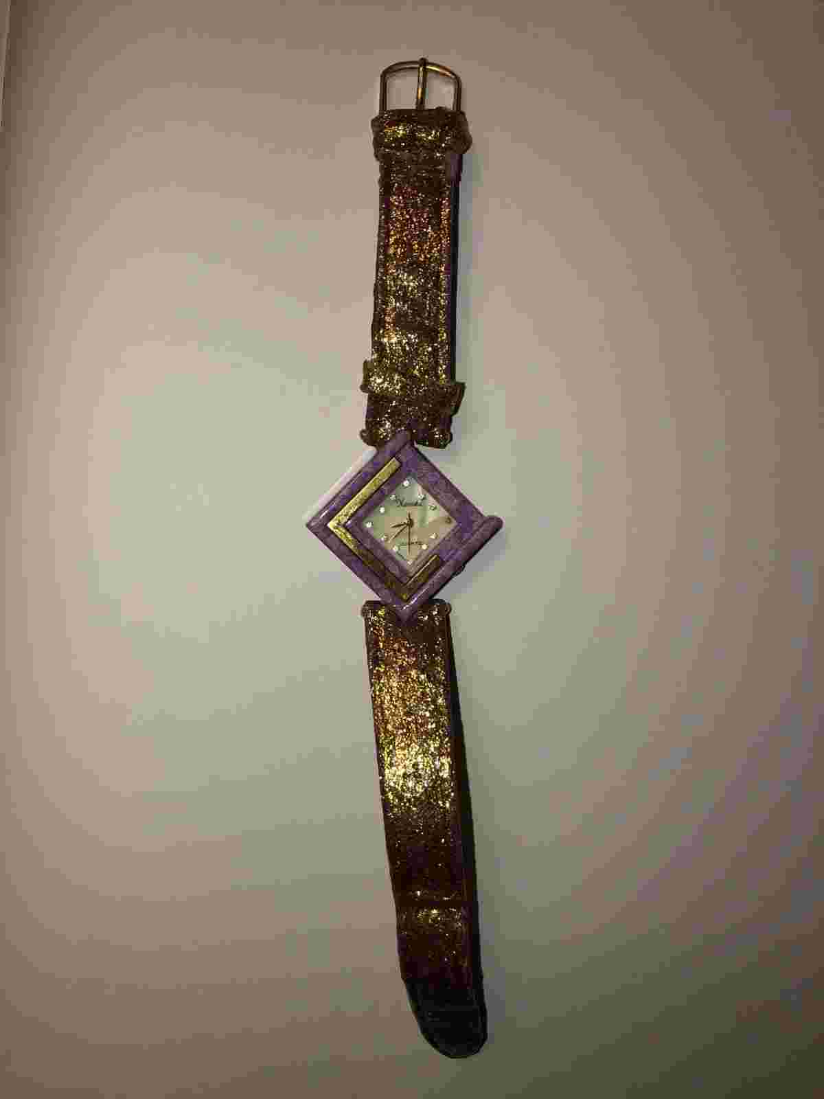 XANADU LADIES WATCH GOLD BAND/PURPLE/GOLD CASE QUARTZ TINYJEWELS FOR NUMBERS