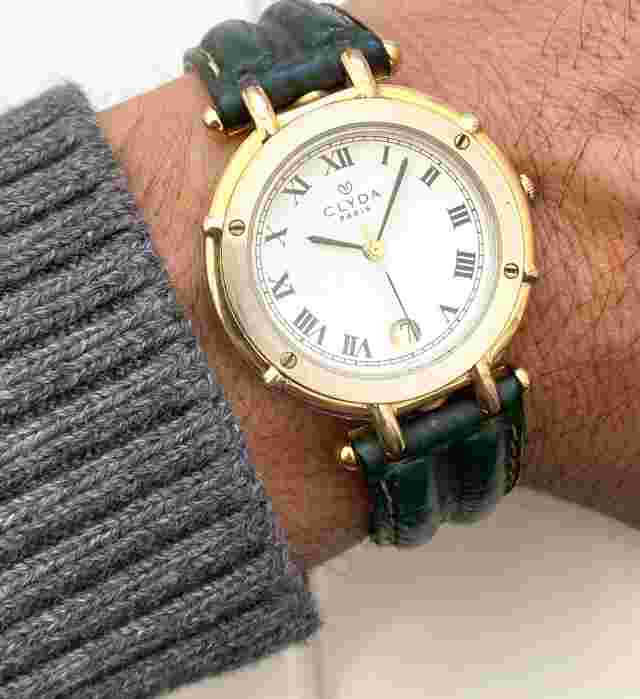 Clyda Paris Watch Quartz 18 K Gold Plated Vintage Watch Unisexe Romain Number