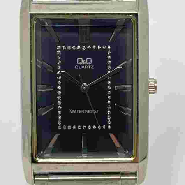 Q&Q Tank Watch Men Women Silver Tone Black Dial Stretch Band New Battery 7.5"