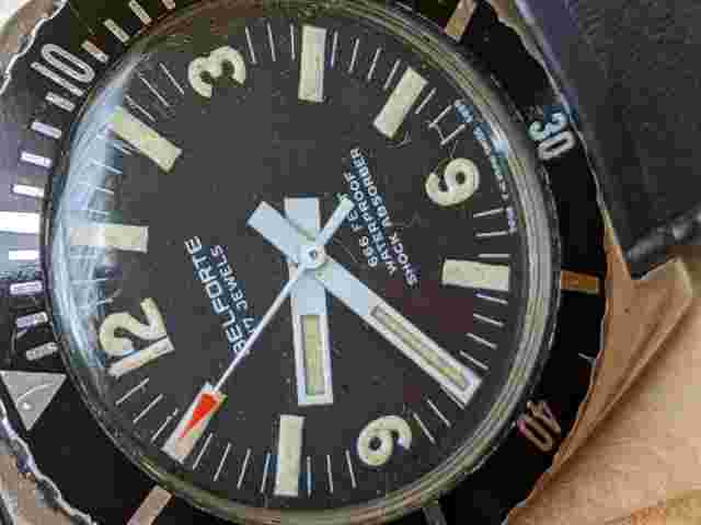 Vintage 1970's Belforte 666 FT Diver w/Warm Patina,All SS Case,NOS SUB Strap
