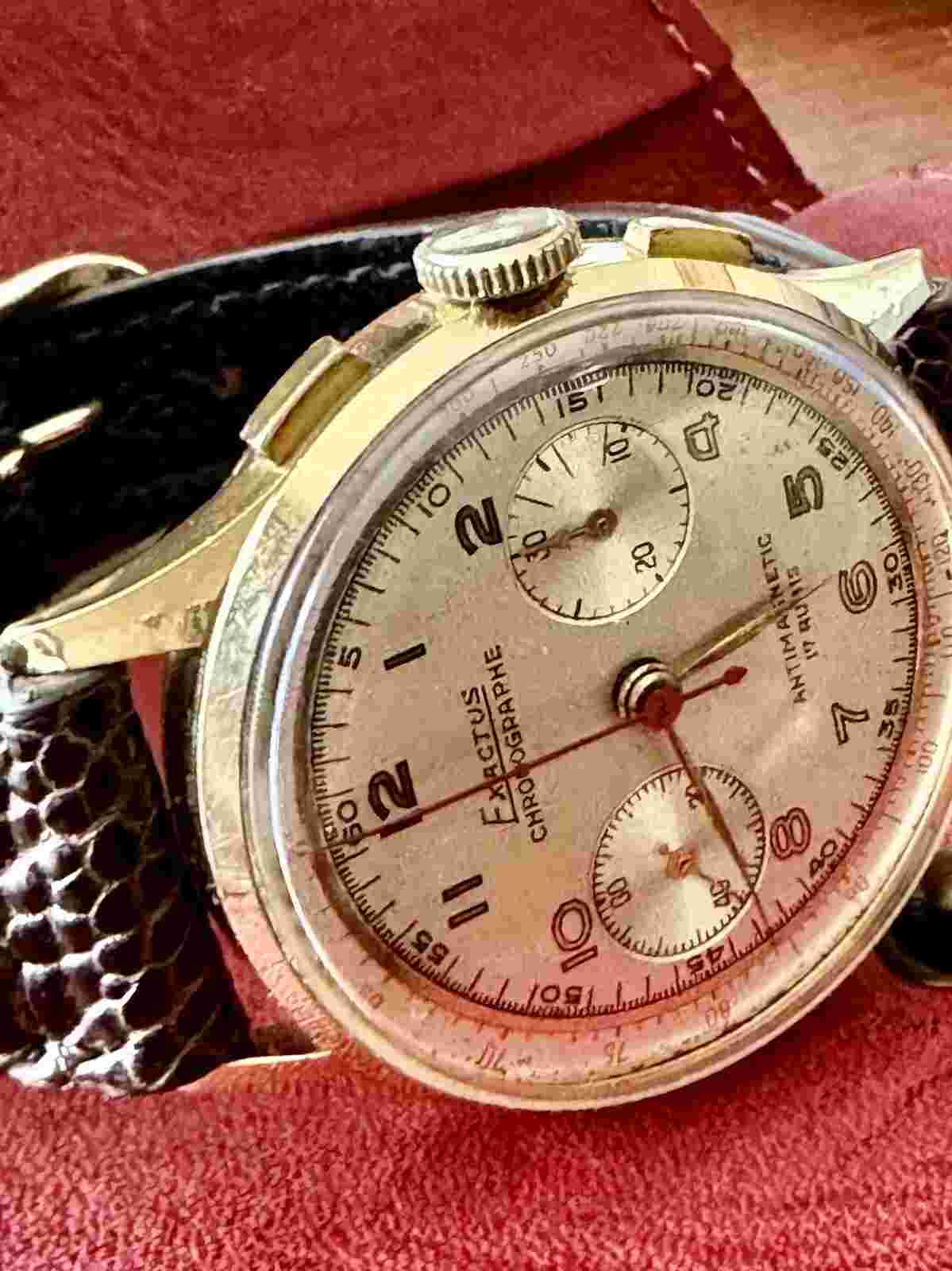 vintage EXACTUS chronographe manual wind 18 solid goal all function work for men