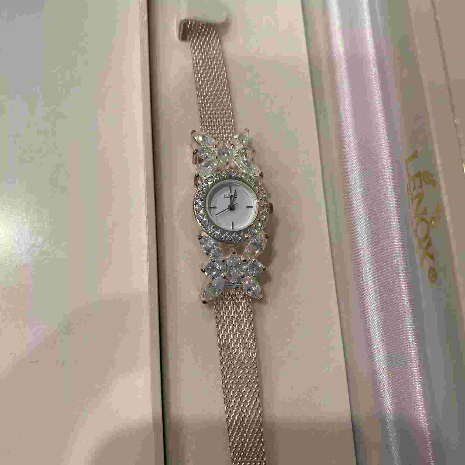 Lenox Crystal Butterfly Sterling Silver Stainless Steel Mesh Band Crystal Watch