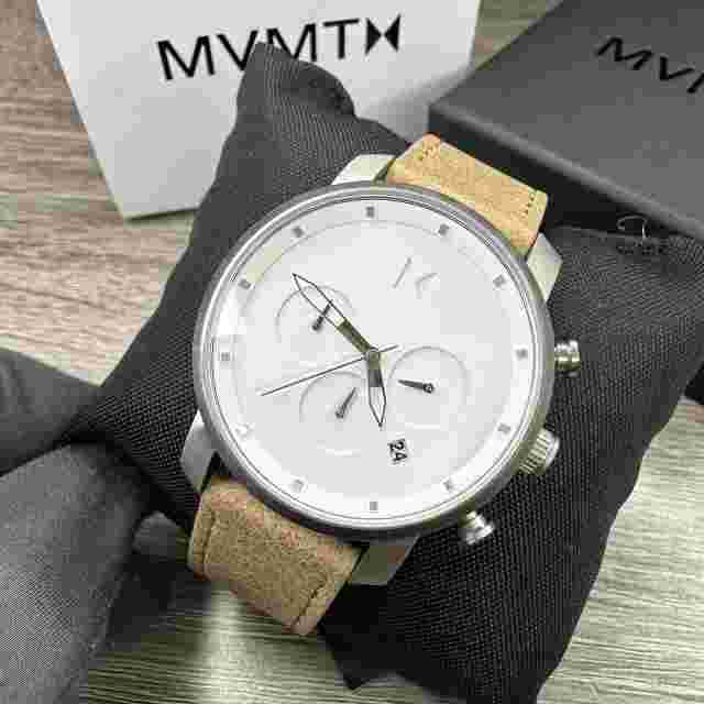 MVMT 45mm Chrono White Caramel Leather Strap Men's Watch MC01WT