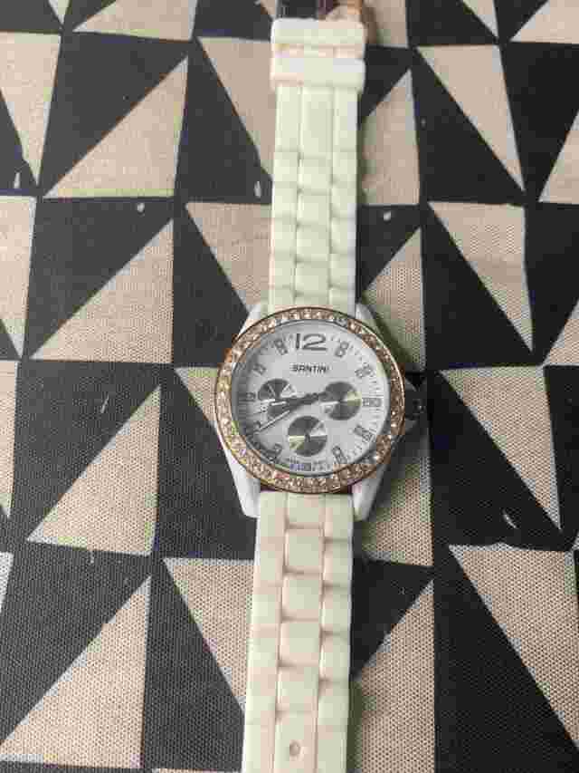 Santini Woman's Wrist Watch With White Rubber Band - Needs New Battery