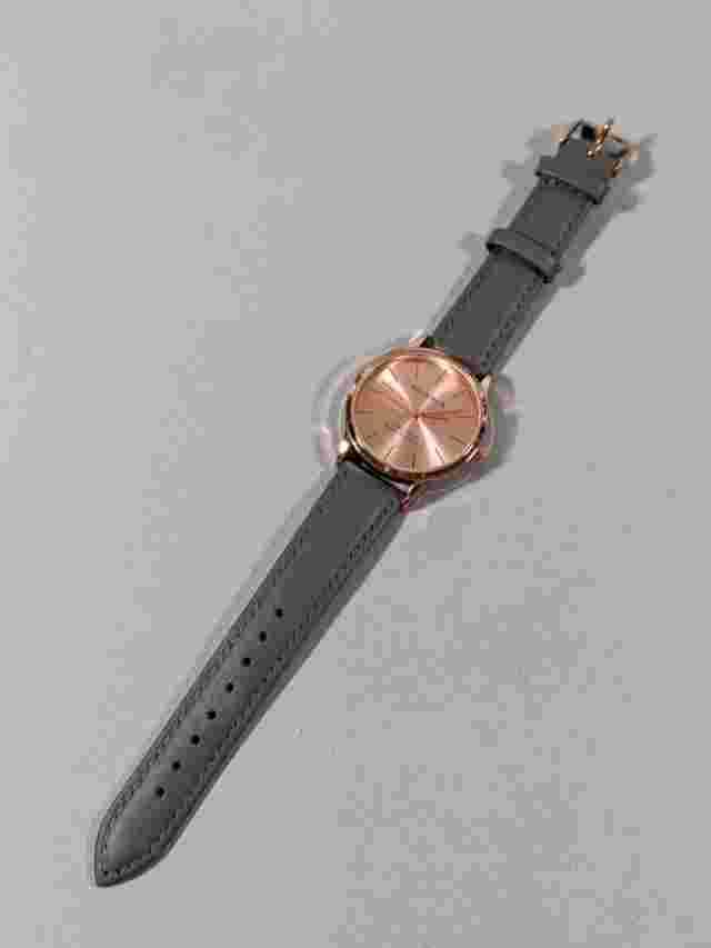 Monroe By Maestro Rose Gold Tone Dial Round Case Gray Leather Band Watch