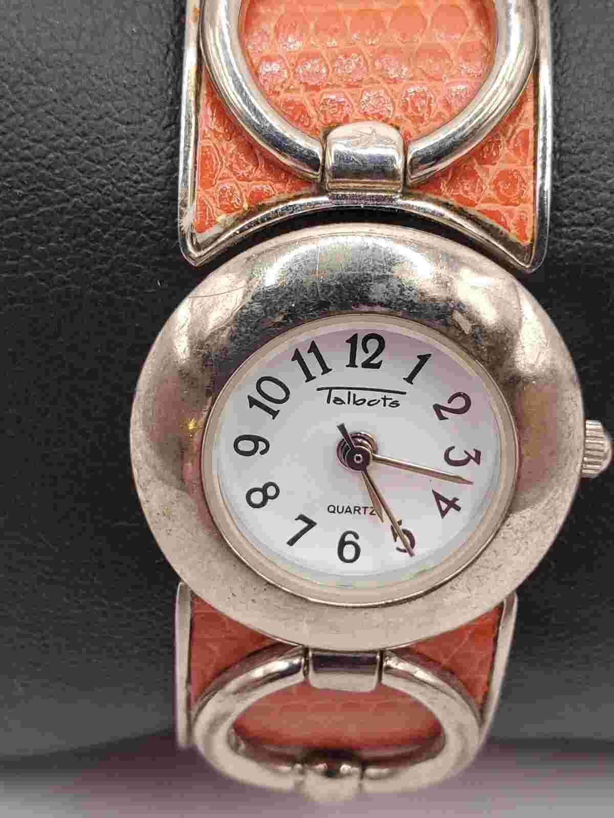 Talbots Ladies Fashion Quartz Watch 22mm Round Silver Tone Cuff Bracelet