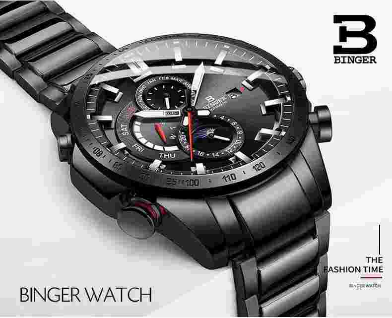 Luxury BINGER  Mens Watches Automatic Mechanical Luminous Waterproof