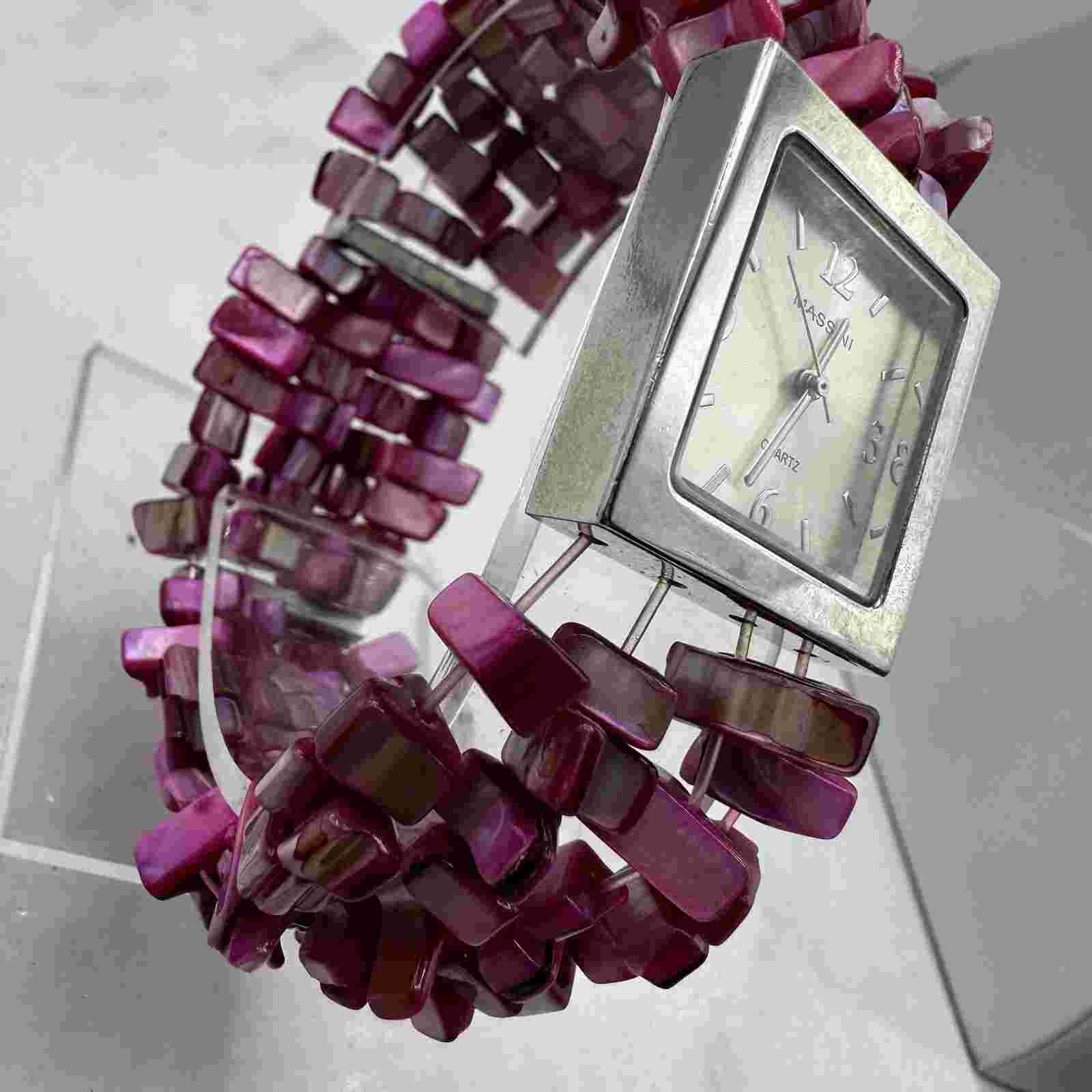Massini Pink Stranded Bead Women’s 28mm Watch, Silver Tone, New Battery, Sz 7”