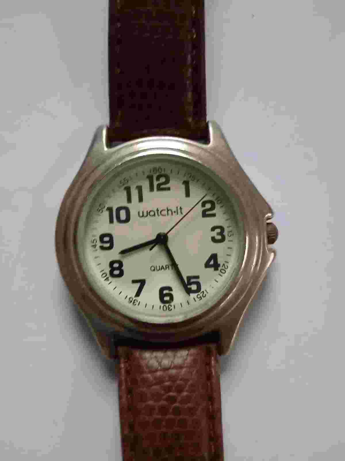 Watchit Quartz Analog White Dial Brown Leather Strap Men's Wristwatch