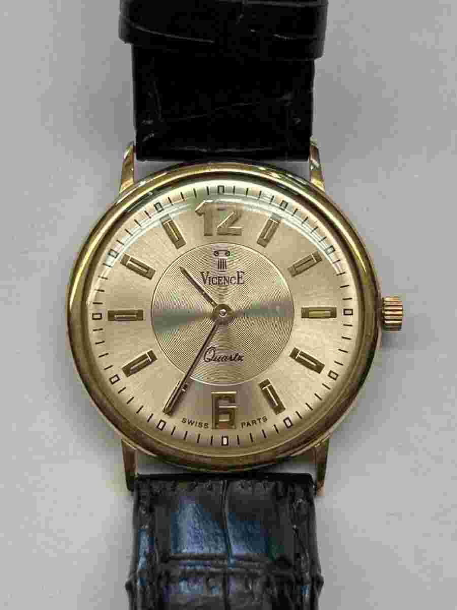 QUARTZ WATCH W/ GOLD FACE & BLACK LEATHER BAND (N1-33086)