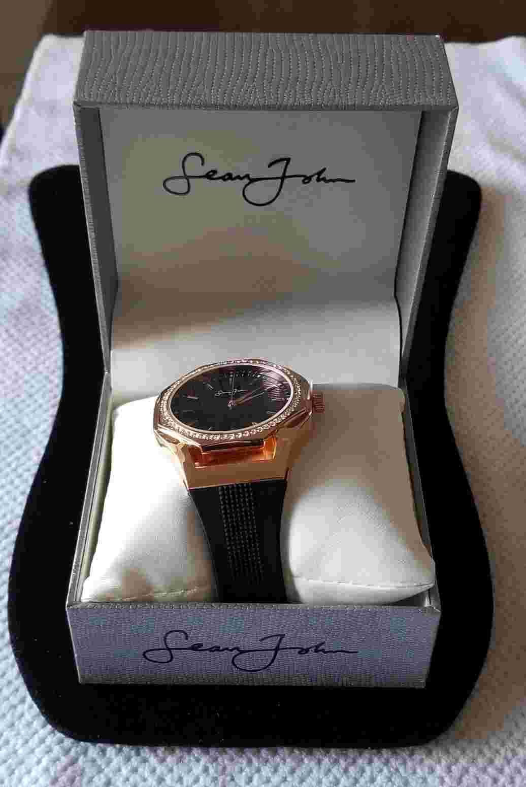 NWOT Men's Sean John Rose Gold Tone Watch Black Silicone Band New Runs