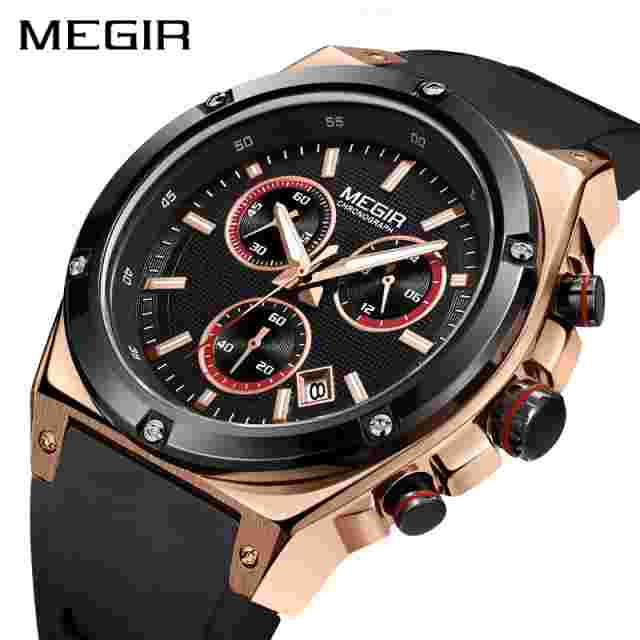 Megir Watch Sport Watches Men Quartz Waterproof Silicone Army Military Wristwatc