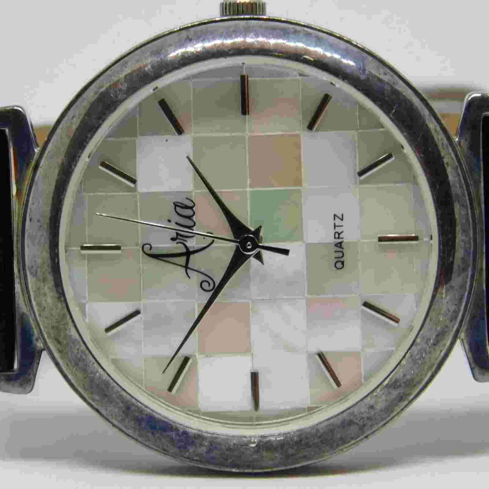 Aria 925 Sterling Silver Case Leather Band Quartz Women's Watch New Battery