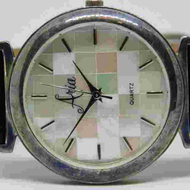 Aria 925 Sterling Silver Case Leather Band Quartz Women's Watch New Battery