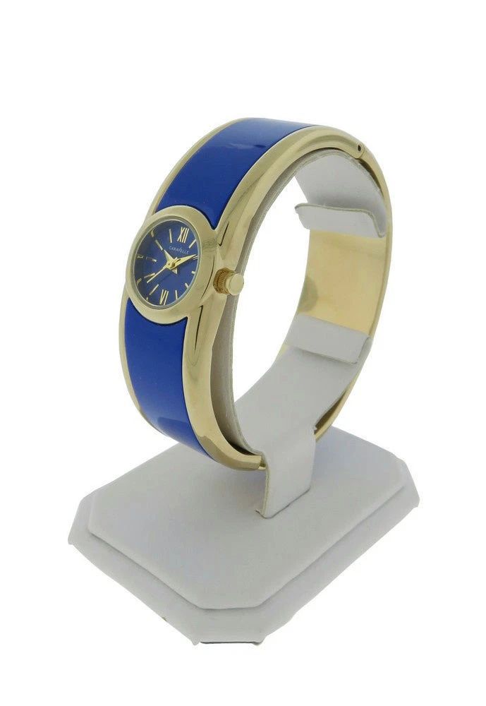 NEW BULOVA CARAVELLE 44L145 LADIES DRESS WATCH BLUE DIAL GOLD TONE BANGLE ANALOG