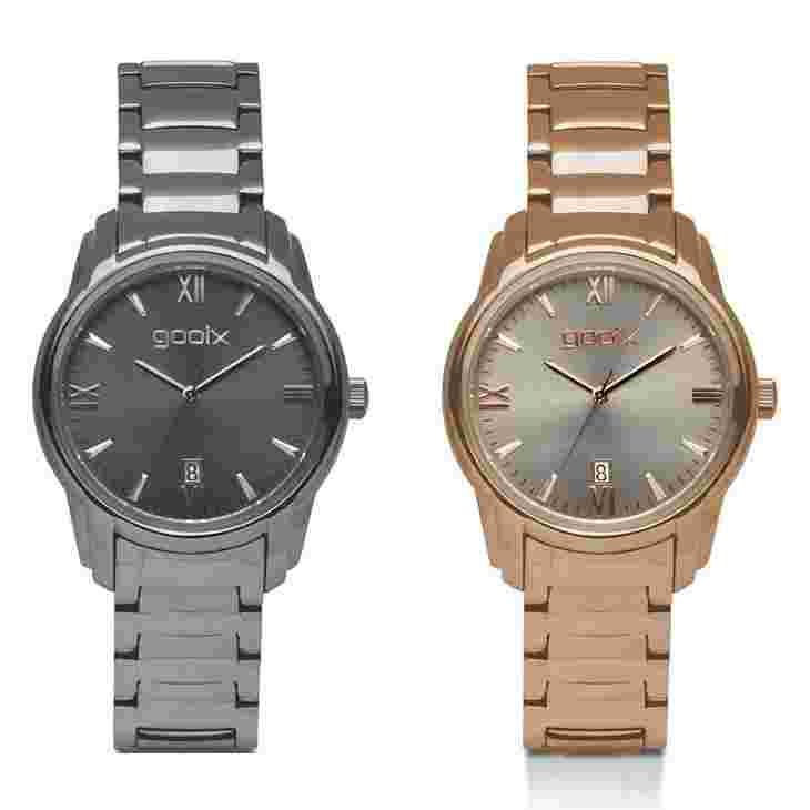 GOOIX Only Time Woman Watch PVD Steel Case and Strap with Calendar