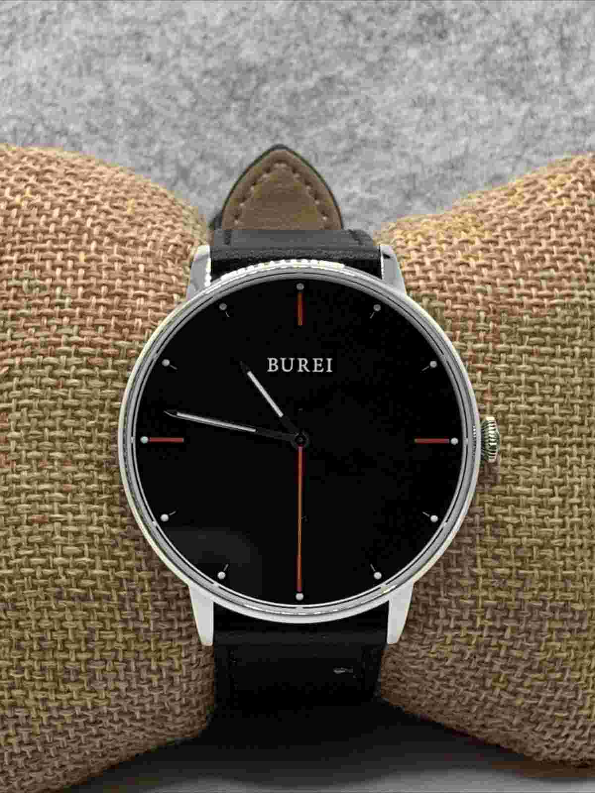 Burei S-19006M Men's Black Leather Analog Dial Quartz Genuine Wrist Watch FRY198